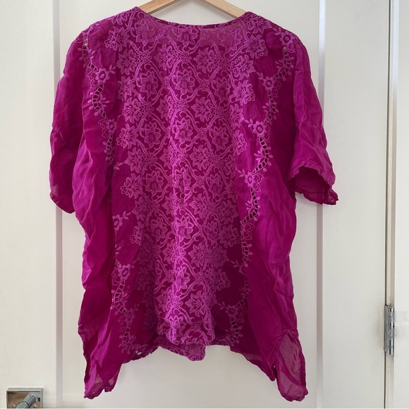 Johnny Was Top Blouse Magenta Lace Crochet Embroidered Eyelet Boho Bohemian M - Picture 2 of 7